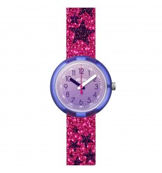 Reloj Flik Flak Power Time GLITTER STARS FPNP054 esfera lila