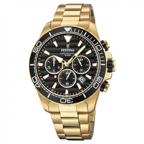 Festina Prestige Chrono Men Sport Watch F20364/3 Black Gold steel case