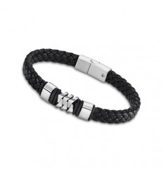 Lotus Style urban men bracelet in black leather and steel LS2104-2/1