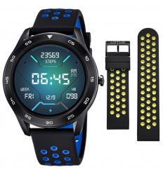 Lotus Smartime black silicone straps blue and yellow details 50013/3