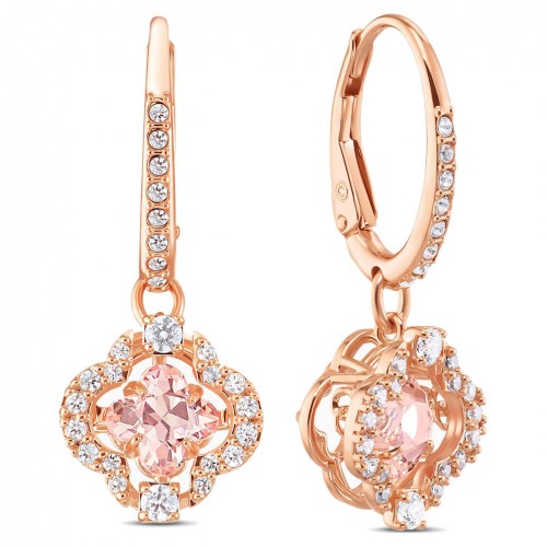 Sparkling Dance clover Swarovski earrings 5516477 Pink Rose gold plated