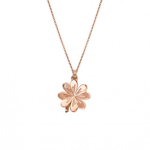 Lotus Silver Woman Necklace rose gold Clover and zircon LP1994-1/2