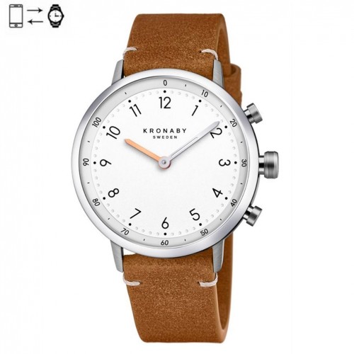 Kronaby Nord watch 41mm Steel White dial Brown leather strap S3128/1