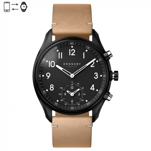 Kronaby Apex connected watch 43 Black, Black dial Leather strap S0730/1
