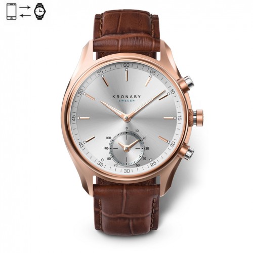 Reloj conectado Kronaby Sekel 43 Rosa Plata correa piel marrón S2746/1