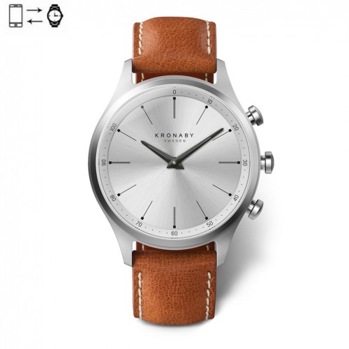 Kronaby Sekel connected watch 41 Steel Silver Brown leather S3125/1