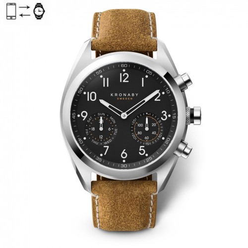 Reloj conectado Kronaby Apex 43 Acero Negro correa piel beige S3112/1