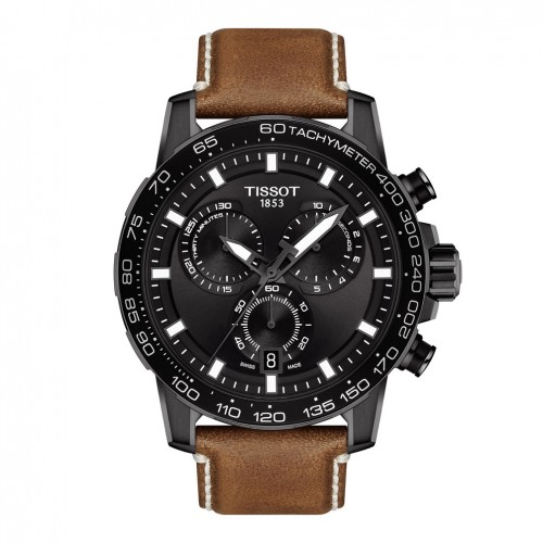 Reloj Tissot Supersport Chrono Negro correa piel marrón T1256173605101