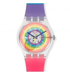 Swatch New Gent OPEN SUMMER watch rainbow colors SUOK148 silicone strap