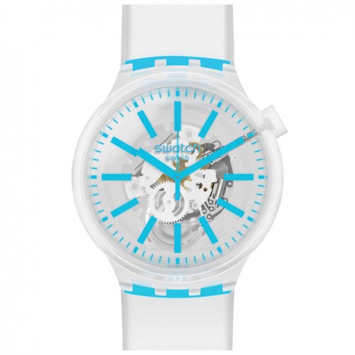 Rellotge Swatch Big Bold BLUEINJELLY Blanc i blau transparent SO27E105