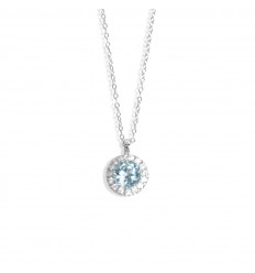 18 carat White Gold pendant with 15 diamonds and blue topaz