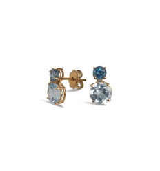 18 carat rose gold earrings with 4 round topaz in blue Sky London color