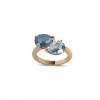 18 carat Rose Gold ring with 2 blue Topaz pear cut