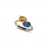 18 carat White/yellow Gold ring with 1 blue Topaz 1 yellow citrine