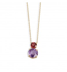 Colgante oro rosa 18 quilates con amatista y rodolita circulares