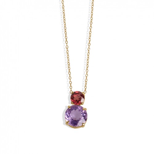 18 carat rose gold pendant with circular amethyst and rhodolite