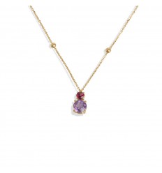 18 carat rose gold pendant with circular amethyst and rhodolite