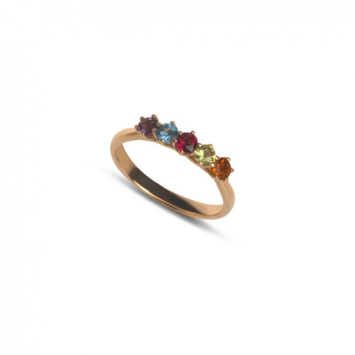 Anillo oro rosa 18 quilates con gemas circulares de distintos colores