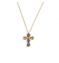 Colgante en oro rosa de 18 quilates con diamantes y gemas de colores