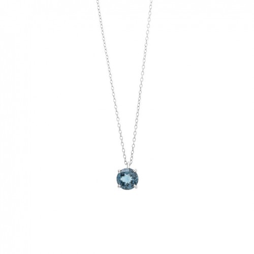 18 carat White Gold pendant with one blue round London topaz