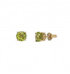 Pendientes botón oro amarillo 18 quilates 2 peridotos circulares 6mm