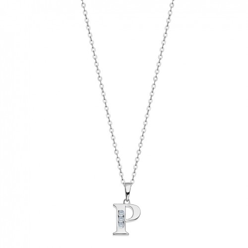Penjoll plata de llei lletra P Lotus Silver amb circonites LP3054-1/P
