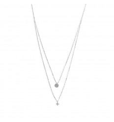 Doble collar en oro blanco de 18 quilates con 1 diamante y 1 medallón