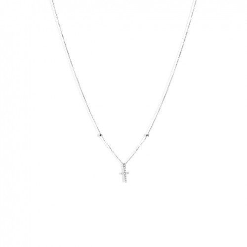 Penjoll de creu or blanc 18 quirats amb 10 diamants talla brillant HVS