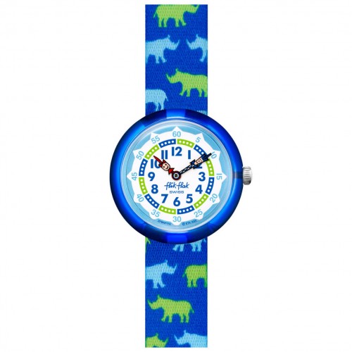 Flik Flak Rhinoferoce watch FBNP174 White and blue color textile strap