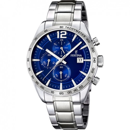 Festina men watch chronograph F16759/3 stainless steel blue dial