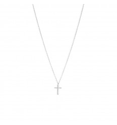 Penjoll forma creu en or blanc de 18 quirats i 17 diamants