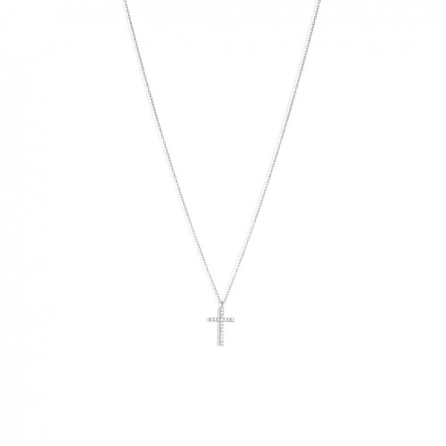 Colgante forma cruz oro blanco 18 quilates con 17 diamantes
