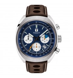 Tissot Heritage 1973 watch blue dial brown leather strap T1244271604100