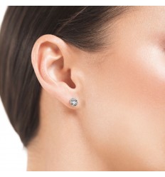 Pendientes circulares de botón oro blanco 18 quilates y 2 diamantes