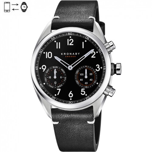 Kronaby Apex connected watch 43mm black leather black dial S3763/2