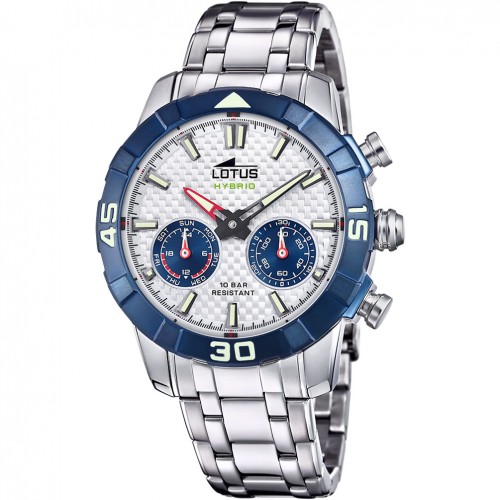 Reloj Lotus Hybrid conectado acero esfera plata bisel azul 45mm 18810/1