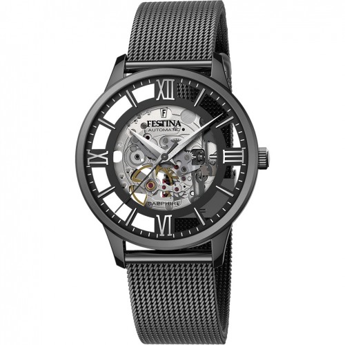 Festina men's automatic Skeleton watch F20535/1 black milanese strap