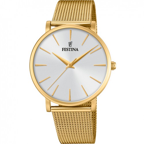 Festina woman watch F20476/1 white dial gold milanese mesh steel strap