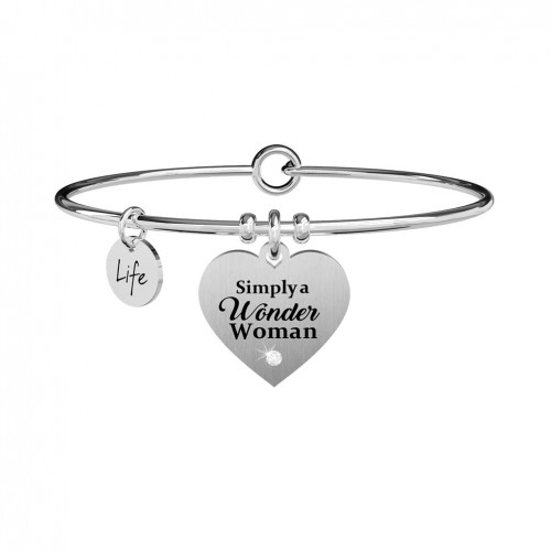 Simply a wonder woman heart pendant bracelet Kidult love steel ES731333