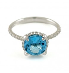 Anell Or blanc amb diamants i topazi blau AID/A001/T:1