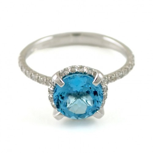 Anell Or blanc amb diamants i topazi blau AID/A001/T:1