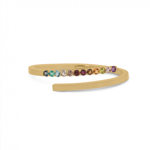 Polsera esclava en or groc de 18 quirats amb 12 pedres multicolor