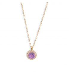 Penjoll circular ametista i 15 diamants en or rosa de 18 quirats