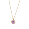 Colgante circular amatista y 15 diamantes en oro rosa de 18 quilates