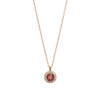 Collar oro rosa 18 quilates con colgante circular rodolita y diamantes