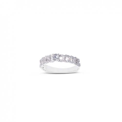 18 carat white gold ring with a central diamond and 56 diamonds