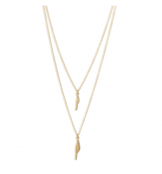 18 carat yellow gold necklace with two feather shaped pendants