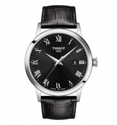 Tissot Classic Dream watch black dial black leather strap T1294101605300