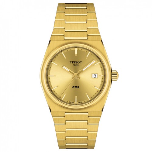 Tissot PRX watch 35mm gold color dial gold steel bracelet T1372103302100