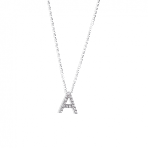 Collar oro blanco de 18 quilates con letra de diamantes talla brillante